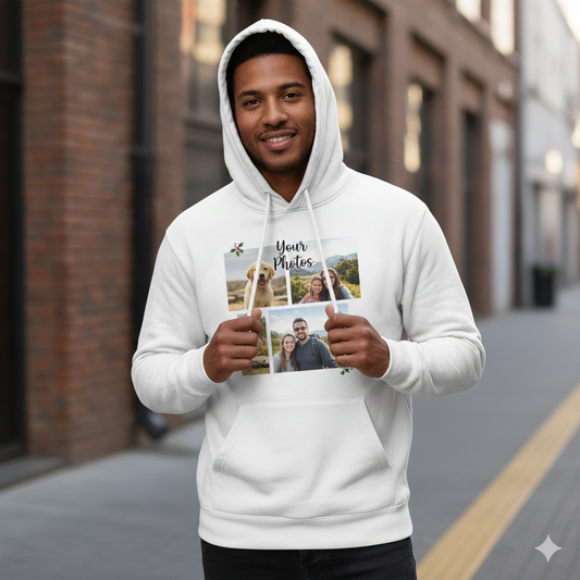 Custom Photo White Hoodie | Personalized Pullover Sweatshirt Gift