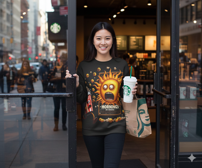 Mornings Are Overrated Sun Emoji Sweatshirt | Coffee Popcorn Design