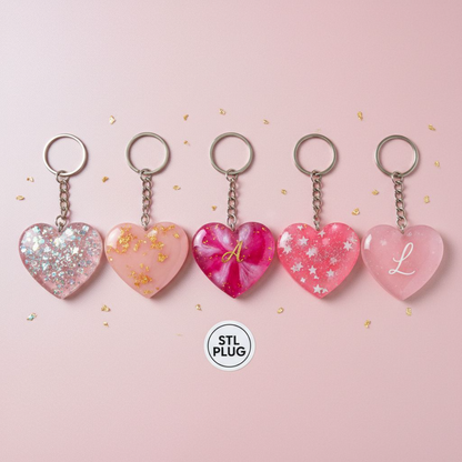 Custom My Heart is Pink  Resin Keychain Personalized Initial, Glitter / Swirl / Star Designs